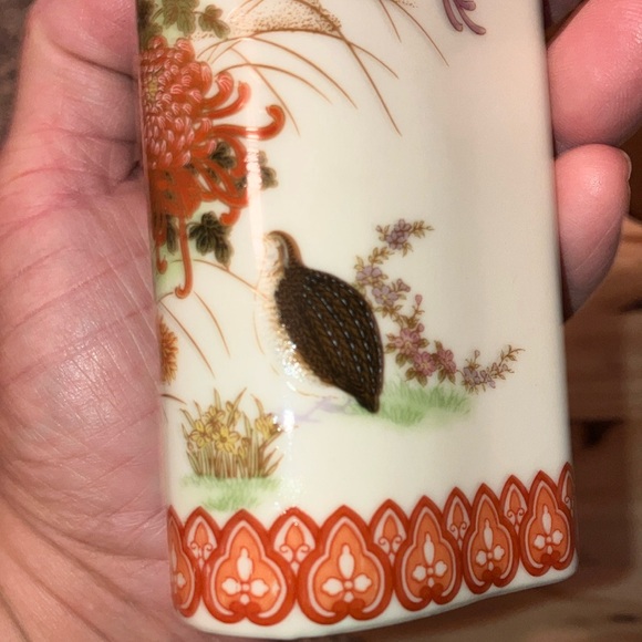 SHIBATA Japan Heart Shape Vase Birds & Flowers 6” Tall Colorful VINTAGE - Picture 7 of 7